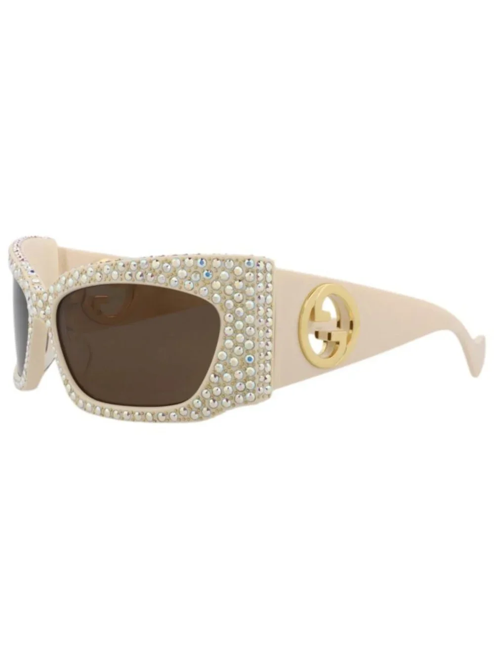 New Gucci Women's Sunglasses Shield Wrap Recycled Acetate Frame Ivory Ivory